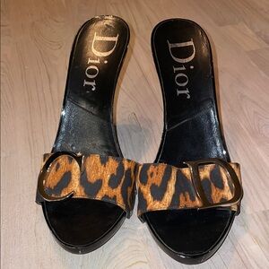 Dior Black and Brown Animal Print Sandals